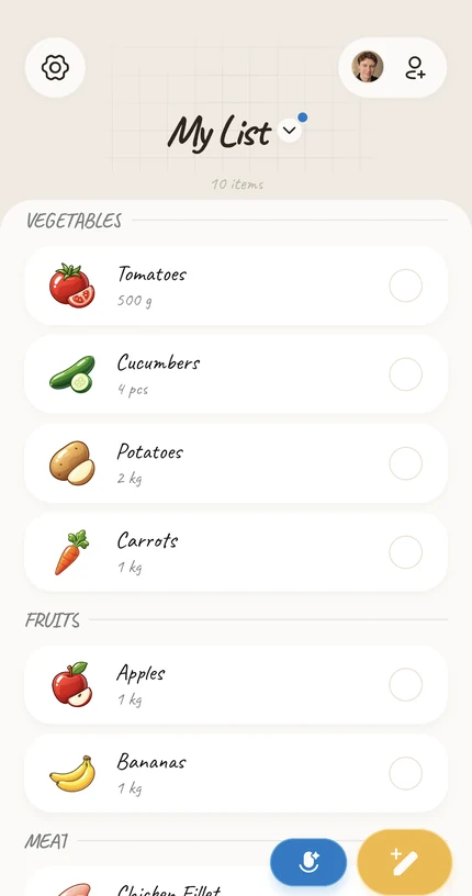Actual Listella shopping list with a different font